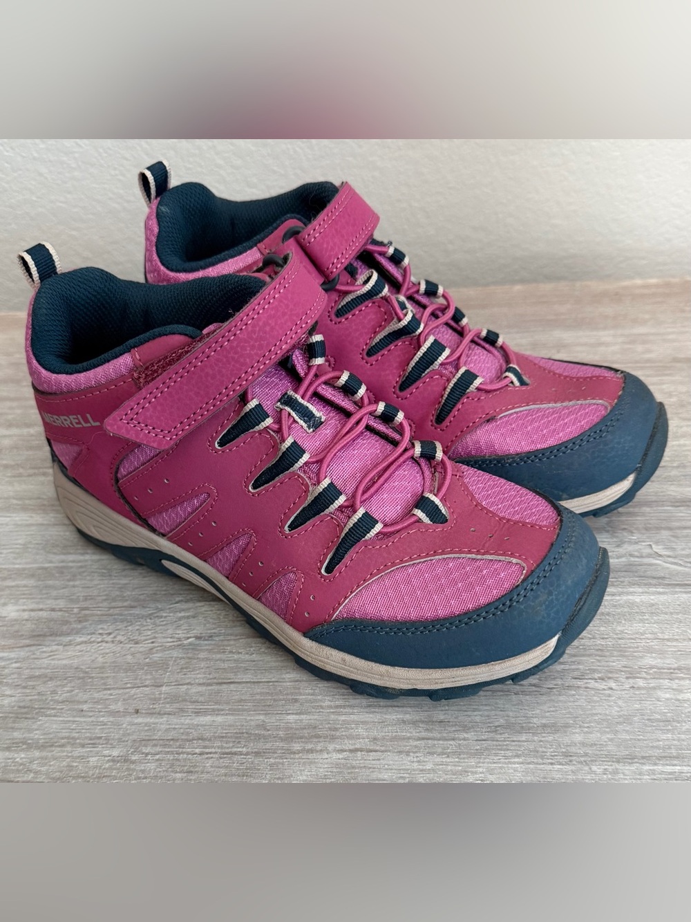 Merrell Pink Navy Hook & Loop Hiking Camping Winter Waterproof Boots 3.5